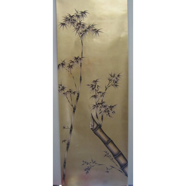 A Set of 5 Panels Hand-Painted Wallpaper, Bamboo on Warm Gold Gilded Paper For Sale - Image 6 of 6