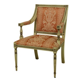 French Louis XVI Style Damask Upholstered Armchair For Sale