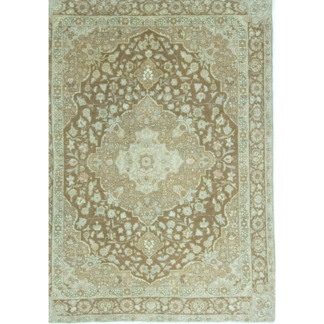 Green Antique Floral Medallion Tabriz Rug, 4'4 X 5'9 For Sale - Image 8 of 8