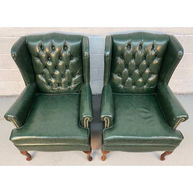 Mid 20th Century Vintage Wing-Backed Tufted Chesterfield Lounge Chairs For Sale - Image 5 of 14