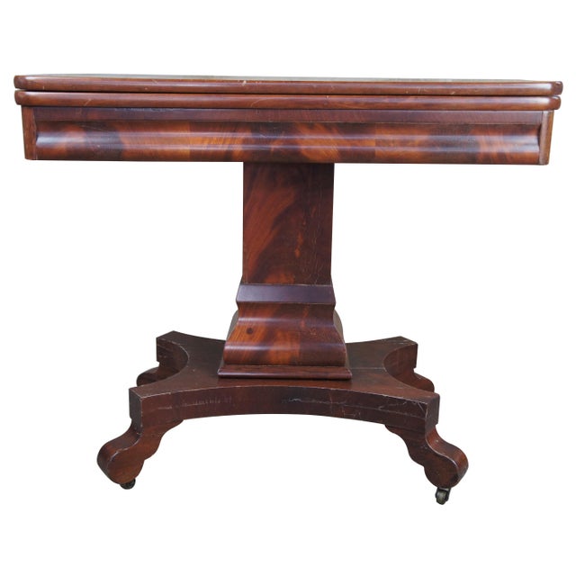 Antique American Empire Flame Mahogany Swivel Game Console Table Chairish