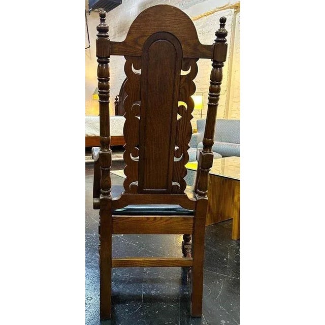 Henry Link 'Majorca' Spanish Style Carved Oak Dining Chairs With Leather Seat Upholstery - Set of 6 - Vintage Mid 20th Century For Sale In Saint Louis - Image 6 of 8