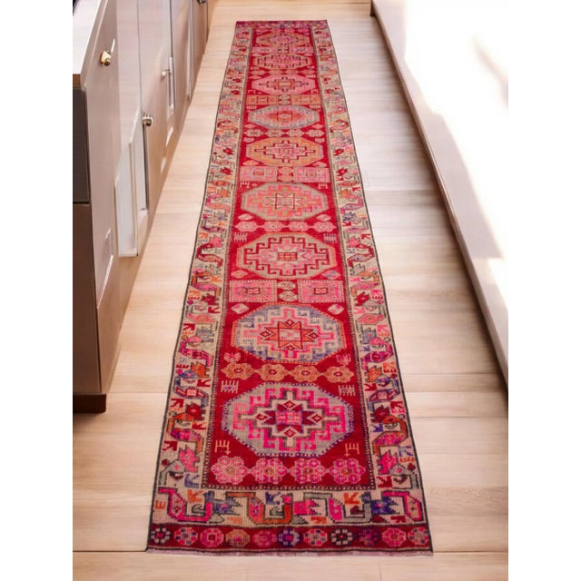 1960s 1960s Vintage Hand-Knotted Colorful Runner Rug 2x13 Ft Approx For Sale - Image 5 of 16