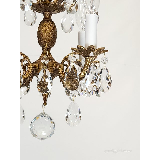 Vintage 4 Arm 4 Light Baby Pineapple Brass Cut Lead Glass Crystal Chandelier For Sale - Image 4 of 12