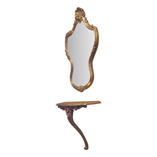 Gilt Console with Mirror, Set of 2 For Sale