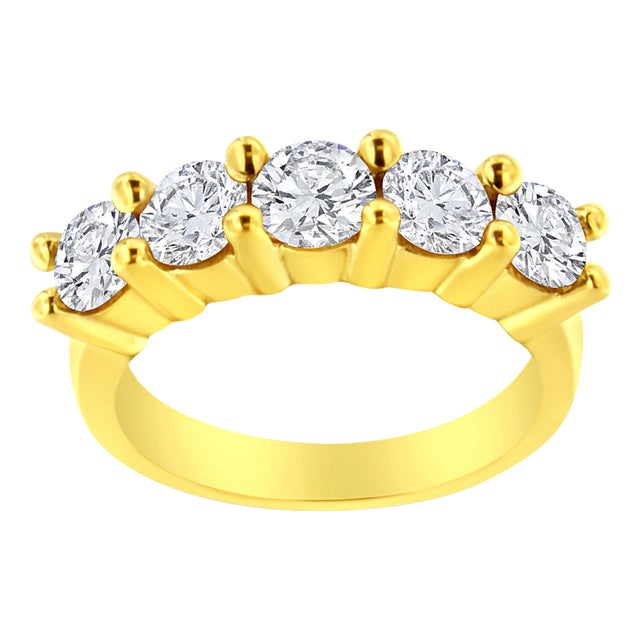 14K Yellow Gold Plated .925 Sterling Silver 2.0 Cttw Shared Prong Set Diamond 5 Stone Wedding Band Ring (J-K Color, I1-I2 Clarity) - Size 7 For Sale
