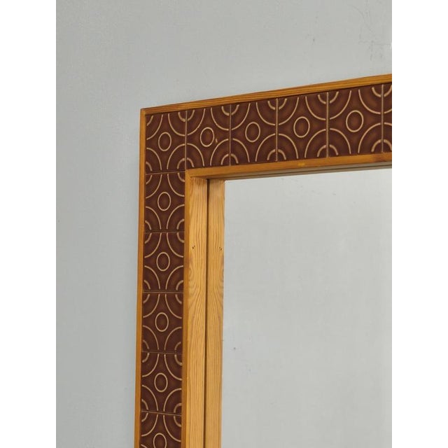 Brown Danish Pine and Ceramic Tile Wall Mirror, 1960s For Sale - Image 8 of 12