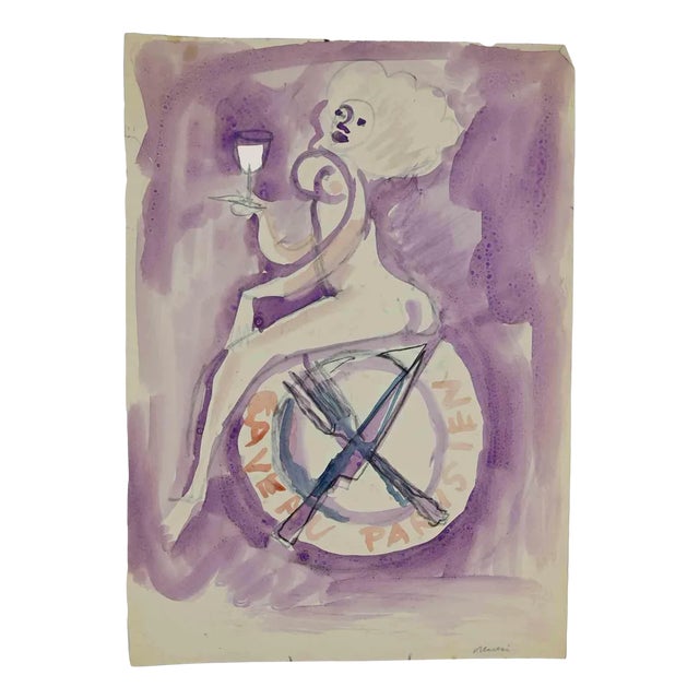 Mino Maccari, Caveau Parisien, Original Drawing, Mid 20th-Century For Sale