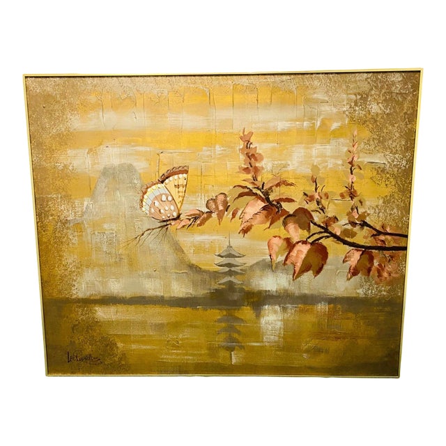 Vintage Lee Reynolds for Vanguard Studios "Asian Sunrise" Pagoda Painting For Sale