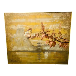 Vintage Lee Reynolds for Vanguard Studios "Asian Sunrise" Pagoda Painting