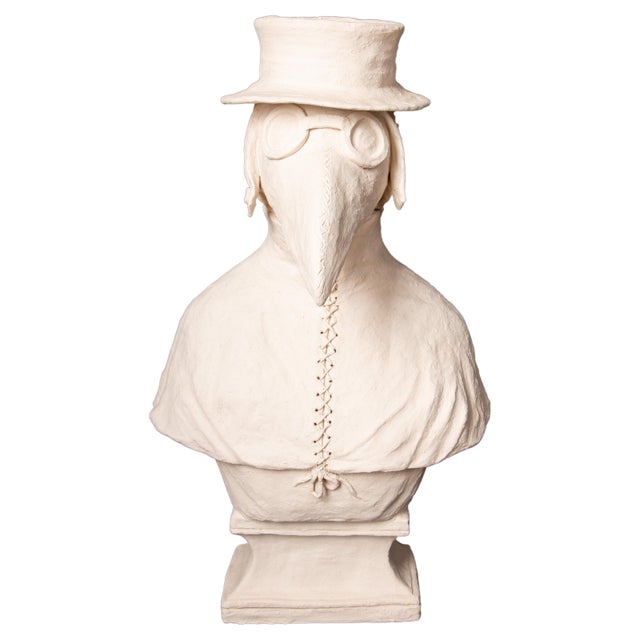 Anthropomorphic Terracotta Dog wearing a Plague Dr Mask by Laurence Lenglare Measures 17" x 14" x 26.5" H Weighs: 32 lbs...