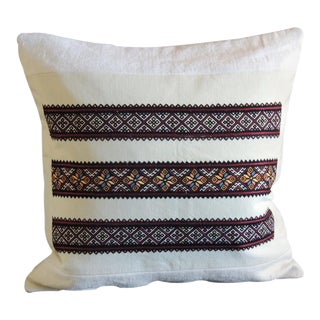 Vintage Anatolian Embroidery Square Red and Orange Square Decorative Pillow For Sale