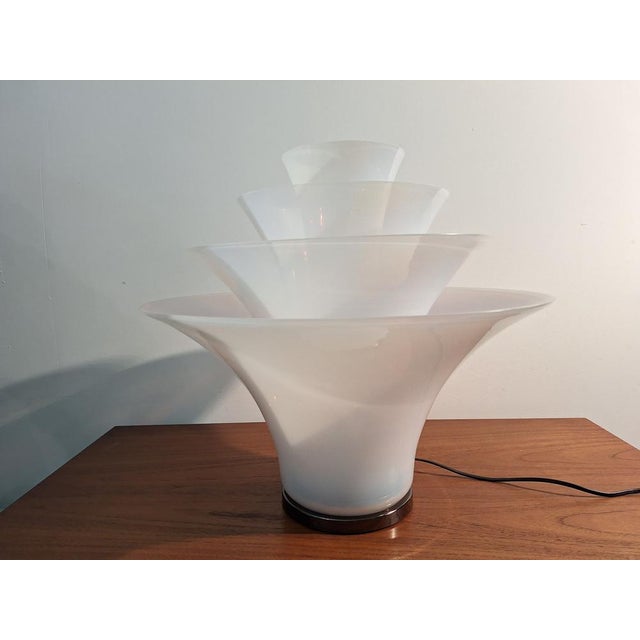 1980s Table Lamp Petal Model with 4 Opalescent Glasses and Floral Motifs from Murano For Sale - Image 5 of 18