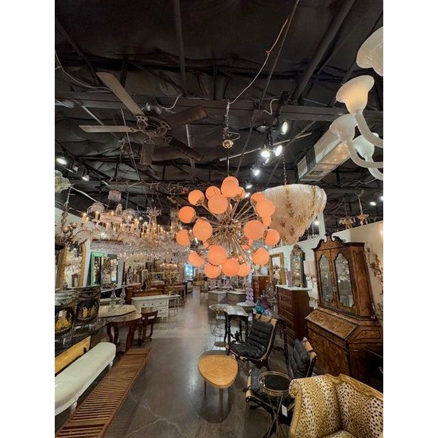Modern Modern Pink Murano Glass and Brass Sputnik Chandelier For Sale - Image 3 of 6