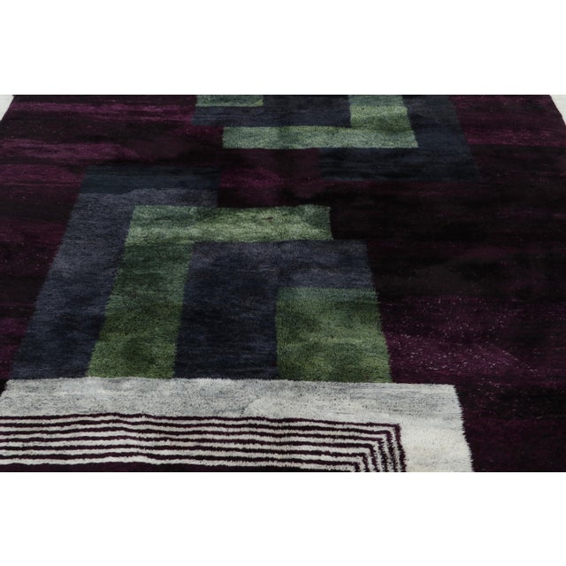 Art Deco Rug & Kilim’s Moroccan Rug in Purple With Art Deco Style Geometric Patterns For Sale - Image 3 of 7