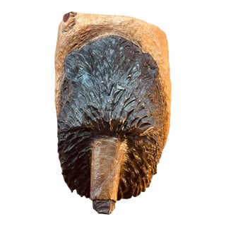 Vintage Hand-Carved Folk-Art Black Bear Relief Sculpture From Tree Trunk For Sale