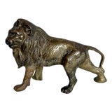 Vintage Brass Lion Figurine, Regal Hollywood Regency Decor For Sale