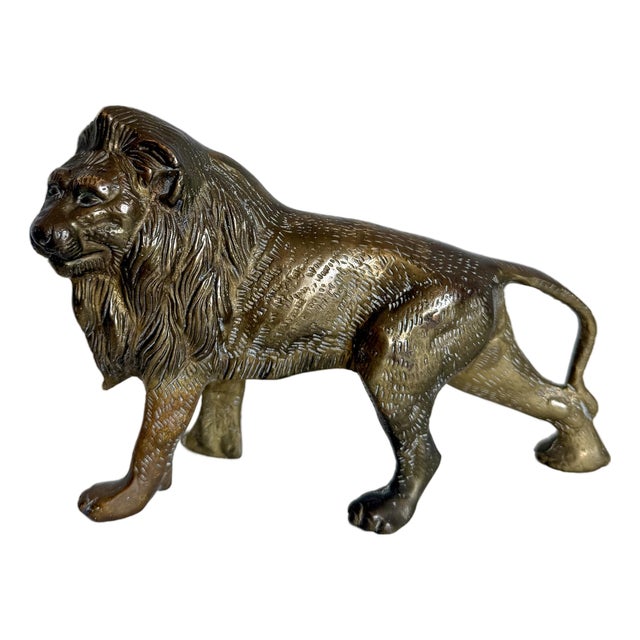 Vintage Brass Lion Figurine, Regal Hollywood Regency Decor For Sale