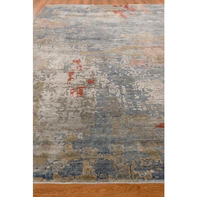 Abstract Exquisite Rugs Laureno Hand-Knotted Bamboo Silk & Cotton Blue/Multi Rug-6'X9' For Sale - Image 3 of 7