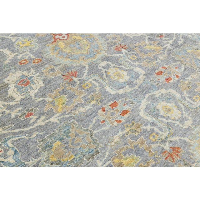 Gray 10 X 14 Hand-Knotted Modern Sultanabad Wool Area Rug – Muted Slate & Gold For Sale - Image 8 of 11