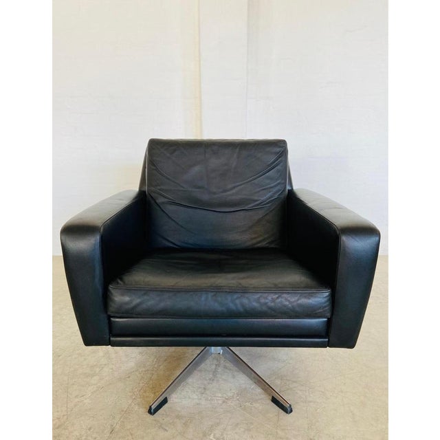 Vintage Danish Black Leather Swivel Chair by Georg Thams For Sale - Image 3 of 18