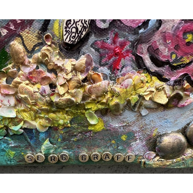 Abstract Large Textured Mixed Media Painting by Serg Graff – "Magic Fish" – Coa Included For Sale - Image 3 of 8