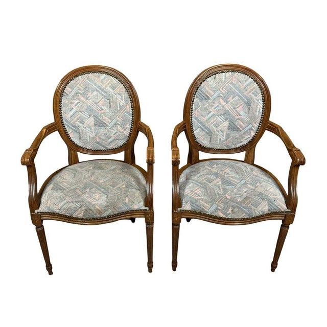 Louis XVI Armchairs with Medallion Backs, 1920s, Set of 2 For Sale - Image 4 of 7