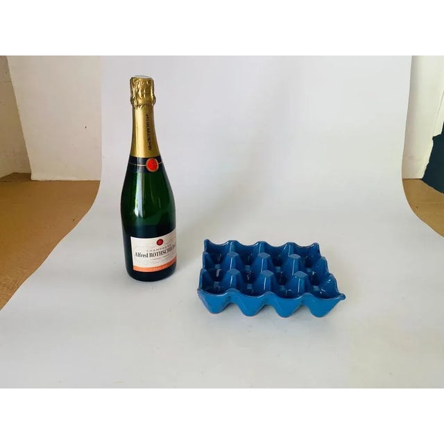 Large Ceramic Egg holder 12 eggs Blue Color Italy circa 1970.