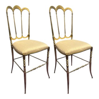 Mid 20th Century Pair of Chiavari Italian Brass Chairs For Sale