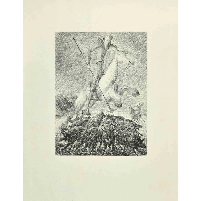 Wladyslaw Jahl, Don Quixote's Hunt, Etching, 1951 For Sale