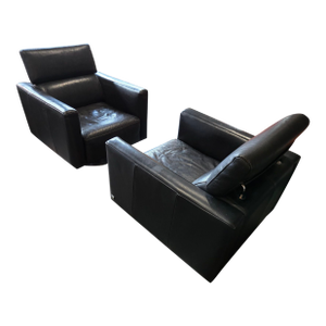 Calia Italia Swivel Leather Lounge Chairs - A Pair