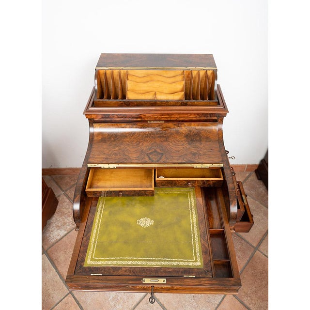 Antique Victorian Burl Walnut Writing Desk with Maple Inlay, England, 1800s For Sale - Image 4 of 11
