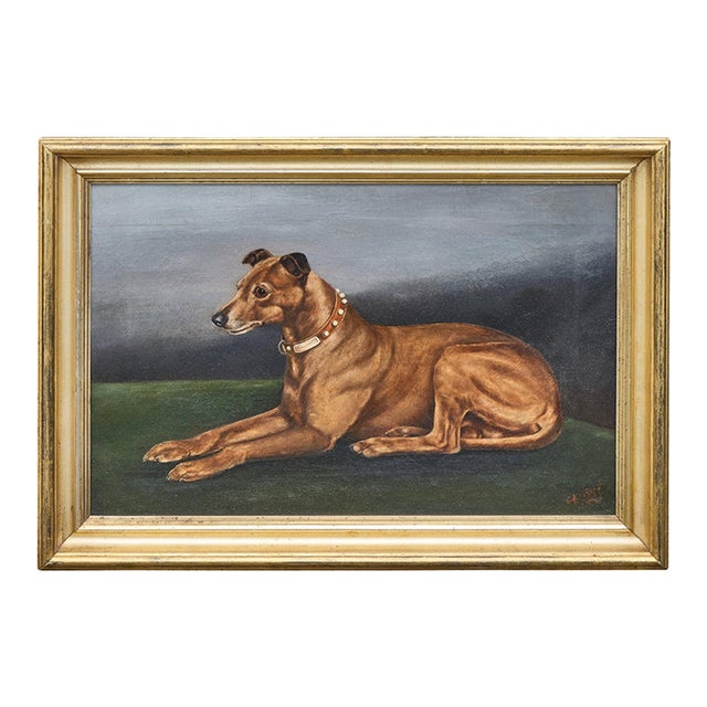 Antique British Oil Dog Portrait by Edward Aistrop in Gilt Frame, circa 1900 For Sale