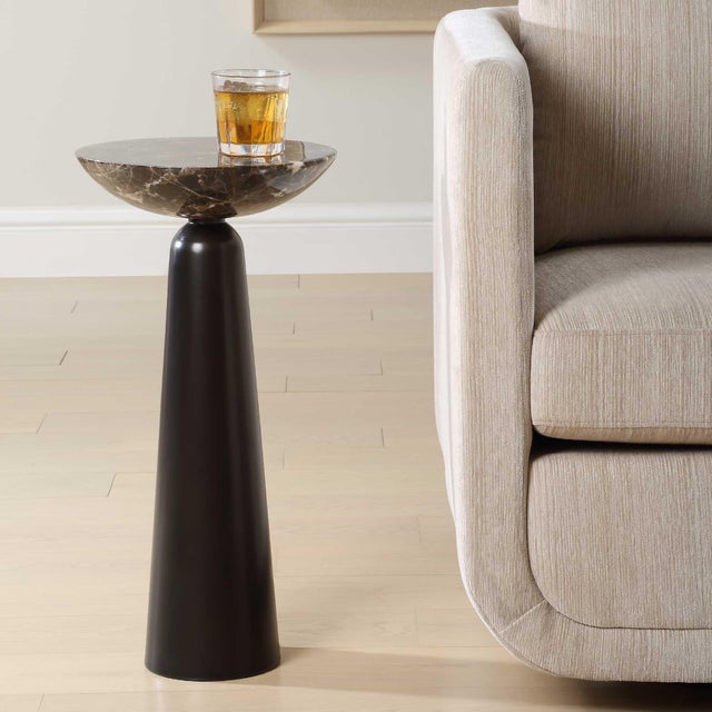 This Sophisticated Piece Features A Sleek Metal Base In Dark Bronze, Topped With A Luxurious Brown Emperador Marble...