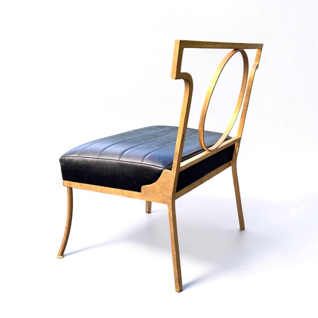 Modern Custom Gilded Iron & Leather Chairs After Billy Haines For Sale - Image 3 of 7