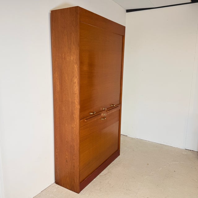 Mid-Century Modern Vintage Oak Tambour Secretary Cabinet, Germany, 1960s For Sale - Image 4 of 16