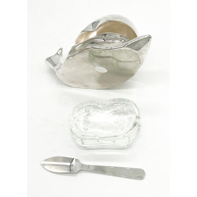 Mid 20th Century Hollywood Regency Silver-Plated Snail Caviar/ Butter Dish With Glass Liner & Spoon For Sale - Image 9 of 12