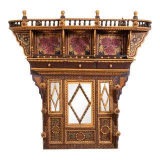 Early 20th Century Hand Carved & Painted Rajasthani Wooden Wall Cabinet For Sale