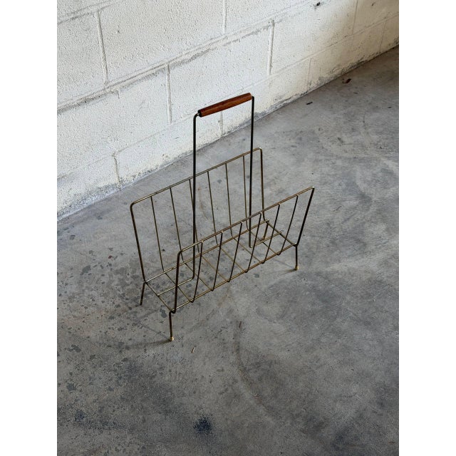 Mid-Century Modern Vintage Danish Brass Magazine Rack Mid Century Modern Newspaper Holder For Sale - Image 3 of 8
