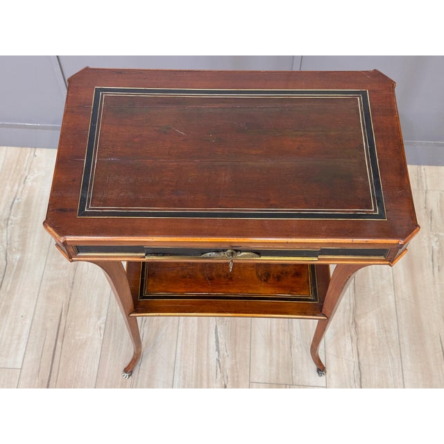 Wood Continental Neoclassical Inlaid Mahogany Two-Tier Side Table For Sale - Image 7 of 11
