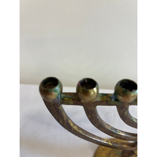 Vintage Brass Hanukkah Menorah With Nine Candle Holders For Sale - Image 12 of 15