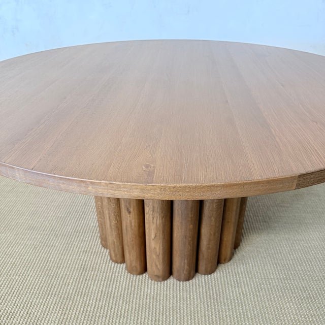 Lavene Solid Oak Fluted Pedestal Dining Table – Montana Brown Finish 60" For Sale - Image 4 of 11