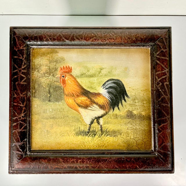 1970s Vintage Farmhouse Arts & Crafts Boho Chic Velvet Lined Rooster Storage Box For Sale - Image 6 of 18