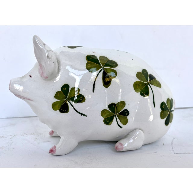 White Vintage Wemyss Hand Painted Clover Covered Ceramic Pig For Sale - Image 8 of 9