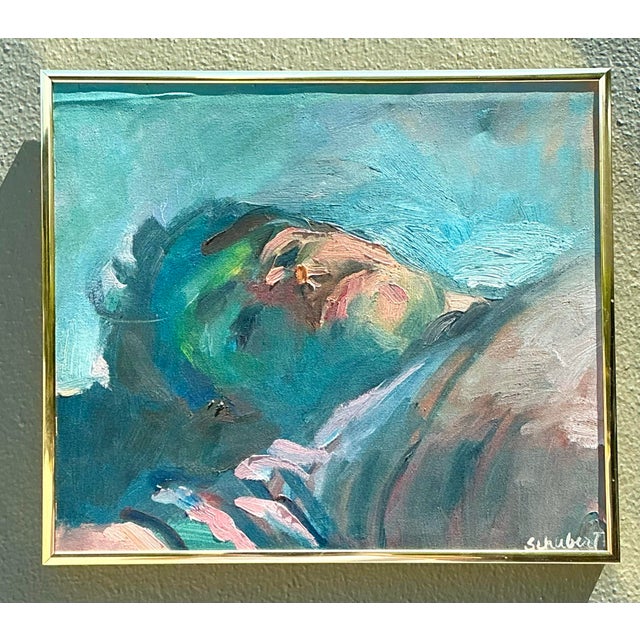 Vintage Original Painterly Portrait Air Reclining Man For Sale - Image 9 of 12