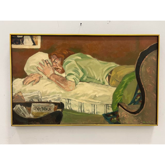 1972 Vintage O/C Sleeping Man Painting For Sale - Image 10 of 12