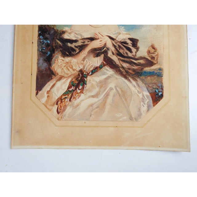English Antique Mid 19th Century Watercolor Portrait Painting of Young Woman For Sale - Image 3 of 5