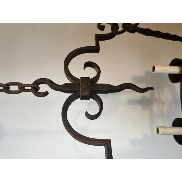 Black 1940s Gothic Style 8 Light Round Wrought Iron Chandelier For Sale - Image 8 of 12