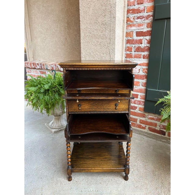 Wood Antique English Music Cabinet Office File Jacobean Petite End Table Tiger Oak For Sale - Image 7 of 12
