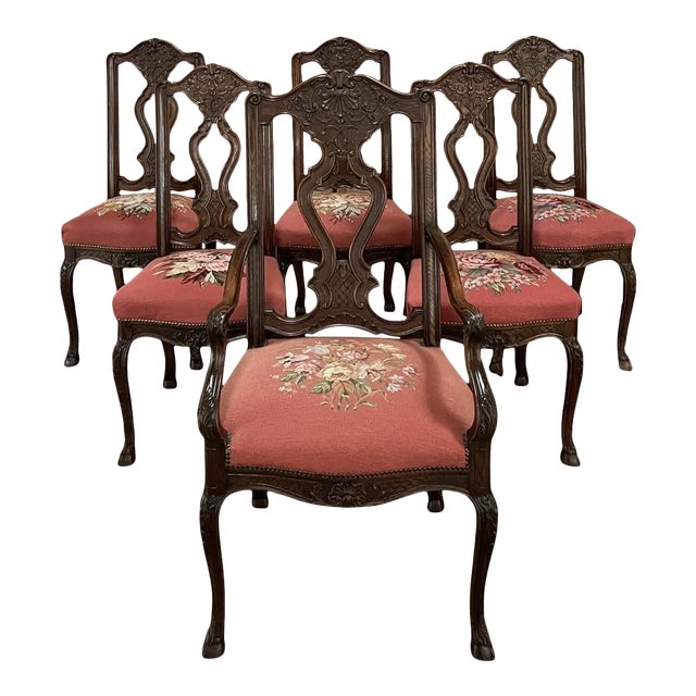 Set of 6 Antique Liegeoise Needlepoint Dining Chairs Chairish